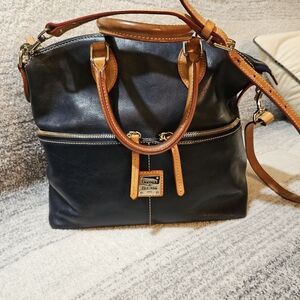Dooney & Bourke Navy and Tan Leather Satchel
